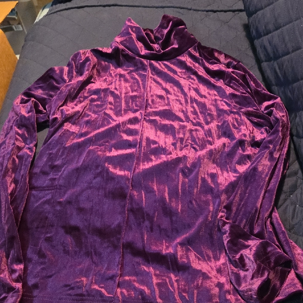 Purple Violet Velvet Turtleneck Top